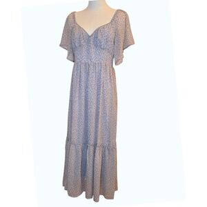 NWT Blue Floral Maxi Dress Flutter Sleeve Empire Waist Cottagecore In Loom‎ Sz M